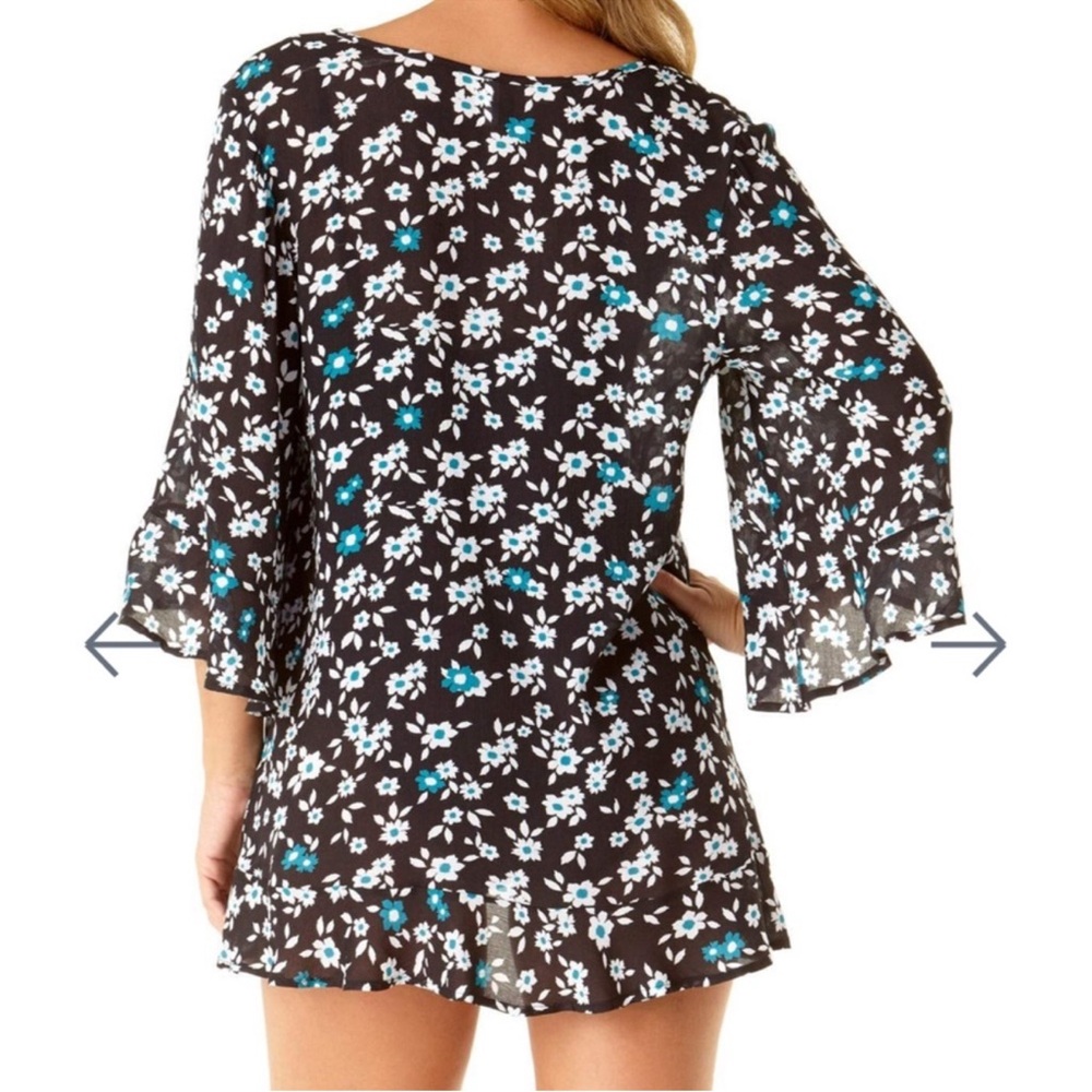 Anne Cole Beautiful Bunches Swim Coverup Flounce Sleeve Black White Size XS/S - Picture 12 of 13